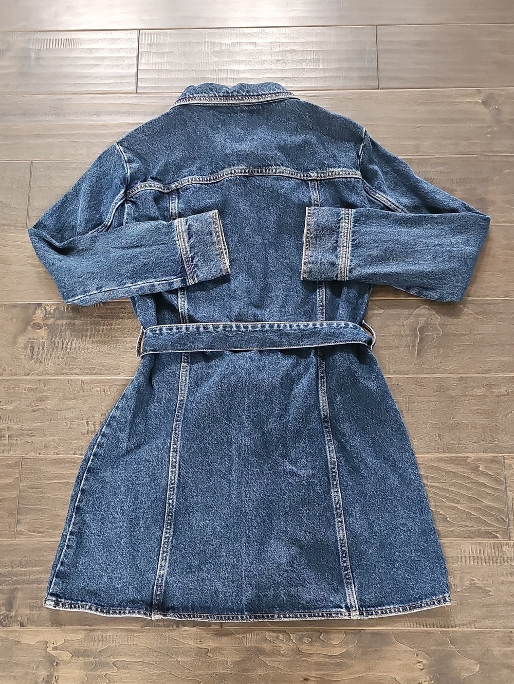 ZARA Dark Blue Denim Button-Front Jacket Dress with Tie - Sz Large - Picture 10 of 10